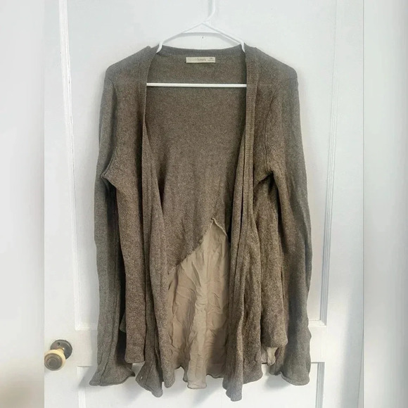 Subtle Luxury Cashmere Silk Blend Gray Tan Open Front Cardigan Size S/M $268 - Picture 1 of 3